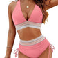 🔥Sommerschlussverkauf 49% AUS💥👙Bauchfreie Bikini-Sets mit hoher Taille und Farbblock
