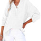 🔥This week's special price £13.99🔥Womens Casual Button V Neck Long Sleeve Shirts Oversized Solid Blouses Tops