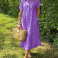 💗SOMMERANGEBOT - 50% RABATT💗Gestreiftes langes Blusenkleid mit V-Ausschnitt und Kragen für Damen