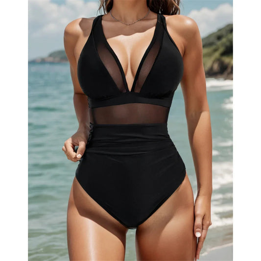 🌷 Entdecken Sie den Sommer mit 50% Rabatt 🏝️Badeanzug mit Bauchkontrolle und Netzdetails