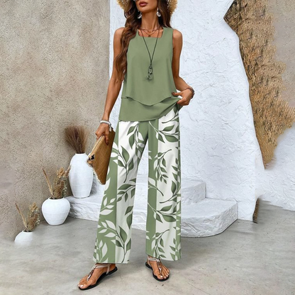 🔥 Muttertags-Rabattaktion 50% RABATT 🌺 Modische Zweiteilige Damen-Outfits mit bedrucktem ärmellosen Oberteil & Hose