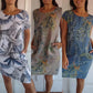 🌷49% RABATT❤️‍🔥Bedrucktes Kleid mit Rundhalsausschnitt aus Baumwolle und Leinen für Frauen