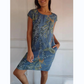 🌷49% RABATT❤️‍🔥Bedrucktes Kleid mit Rundhalsausschnitt aus Baumwolle und Leinen für Frauen