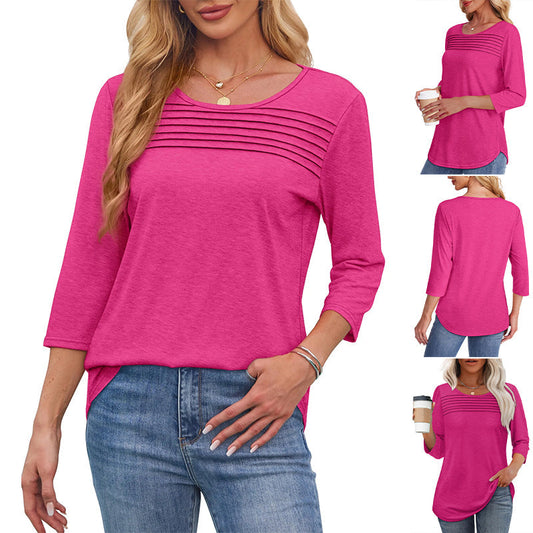💕Letzter Tag 50 % Rabatt👚Damen T-Shirt mit Faltendetails und 3/4-Ärmeln im lässigen Stil🌞