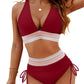 🔥Sommerschlussverkauf 49% AUS💥👙Bauchfreie Bikini-Sets mit hoher Taille und Farbblock