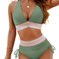 🔥Sommerschlussverkauf 49% AUS💥👙Bauchfreie Bikini-Sets mit hoher Taille und Farbblock