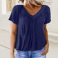 ✨Mehr kaufen, mehr sparen!🌸Lässiges Damen-Top mit plissiertem V-Ausschnitt und kurzen Ärmeln