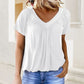 ✨Mehr kaufen, mehr sparen!🌸Lässiges Damen-Top mit plissiertem V-Ausschnitt und kurzen Ärmeln