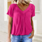 ✨Mehr kaufen, mehr sparen!🌸Lässiges Damen-Top mit plissiertem V-Ausschnitt und kurzen Ärmeln