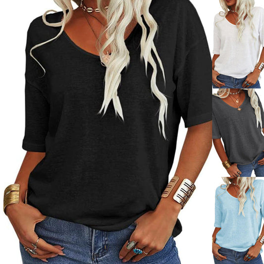✨ Angebot für kurze Zeit💥 Damen V-Ausschnitt T-Shirt in Einzelfarbe  [Im Angebot & Schneller Versand!]
