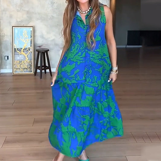 🌸Ärmelloses modisches Maxikleid mit Print für Damen