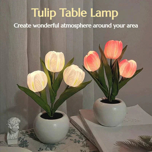 🌷LED-Tulpenlampe, simuliertes Tulpen-Nachtlicht mit Vase, Tischlampe, Dekoration, geeignet für Zuhause, Wohnzimmer, Tischdekoration